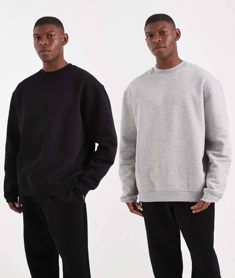 ASOS DESIGN - 2er-Pack Sweatshirts in Schwarz und meliertem Grau mit Relaxed-Fit-Passform-Bunt von ASOS DESIGN