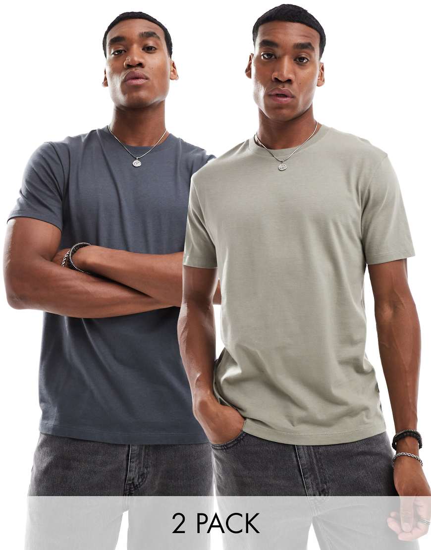 ASOS DESIGN - Essential - 2er-Pack T-Shirts in Anthrazit und Khaki meliert mit Rundhalsausschnitt-Bunt ASOS DESIGN - Essential - 2er-Pack T-Shirts in Anthrazit und Khaki meliert mit Rundhalsausschnitt-Bunt von ASOS DESIGN