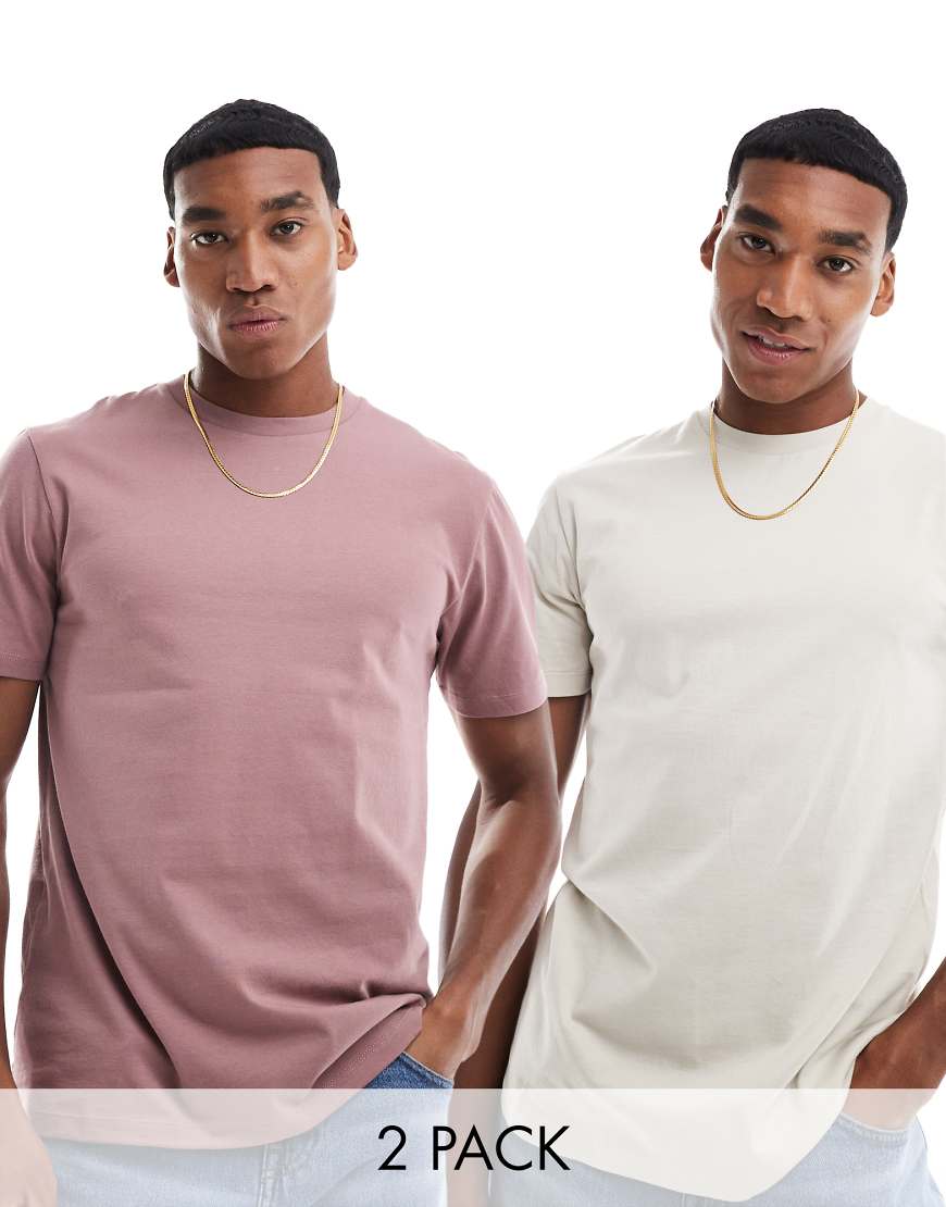ASOS DESIGN - 2er-Pack T-Shirts in Stein und Rosa mit Rundhalsausschnitt-Bunt ASOS DESIGN - 2er-Pack T-Shirts in Stein und Rosa mit Rundhalsausschnitt-Bunt von ASOS DESIGN