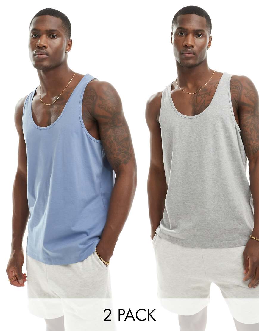 ASOS DESIGN - 2er-Pack Trägershirts in Kalkgrau und Mittelblau-Bunt ASOS DESIGN - 2er-Pack Trägershirts in Kalkgrau und Mittelblau-Bunt von ASOS DESIGN