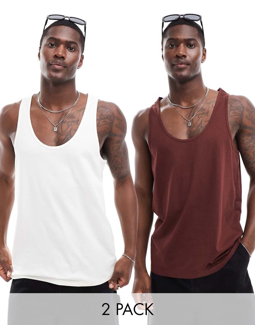 ASOS DESIGN - 2er-Pack Trägertops in Creme und Braun-Bunt ASOS DESIGN - 2er-Pack Trägertops in Creme und Braun-Bunt von ASOS DESIGN