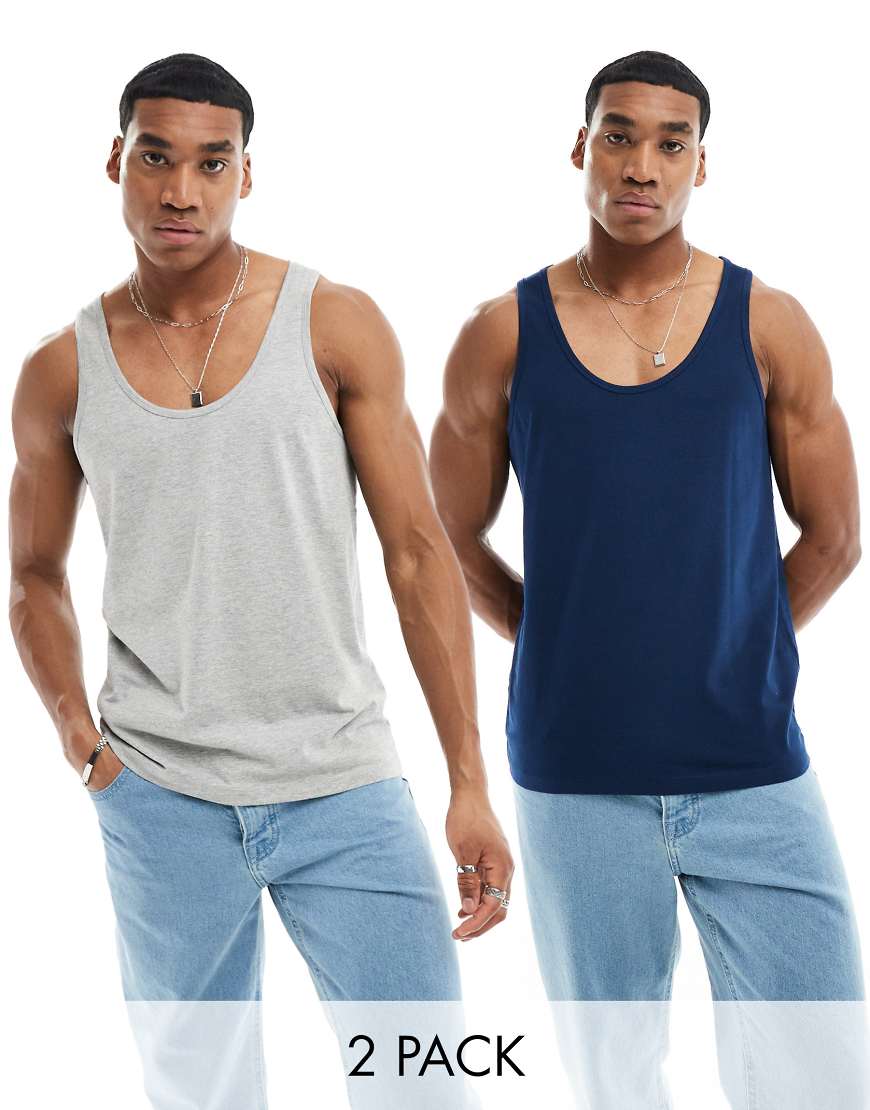 ASOS DESIGN - 2er-Pack Trägertops in Marineblau und Grau meliert-Bunt ASOS DESIGN - 2er-Pack Trägertops in Marineblau und Grau meliert-Bunt von ASOS DESIGN