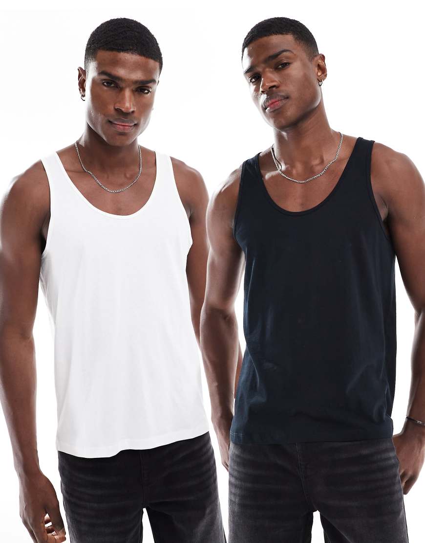 ASOS DESIGN - 2er-Pack Trägertops in Schwarz und Weiß-Bunt ASOS DESIGN - 2er-Pack Trägertops in Schwarz und Weiß-Bunt von ASOS DESIGN