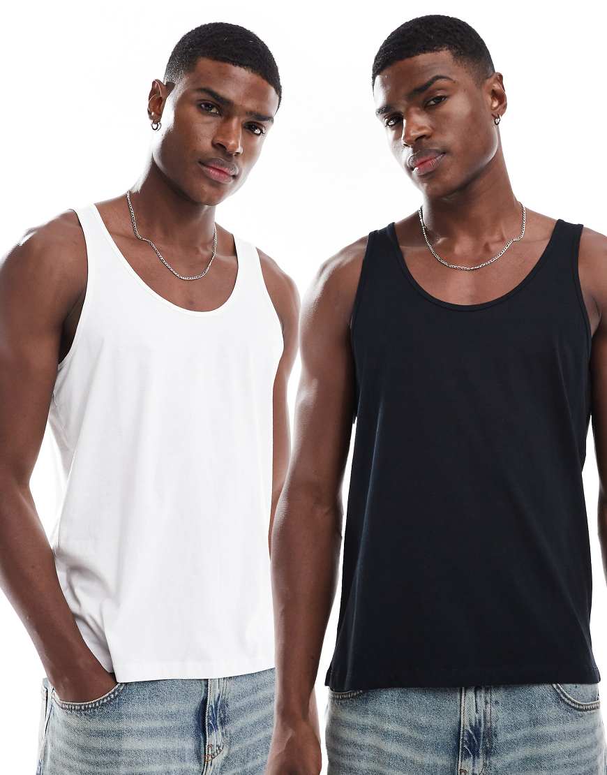 ASOS DESIGN - 2er-Pack Trägertops in Schwarz und Weiß-Bunt ASOS DESIGN - 2er-Pack Trägertops in Schwarz und Weiß-Bunt von ASOS DESIGN