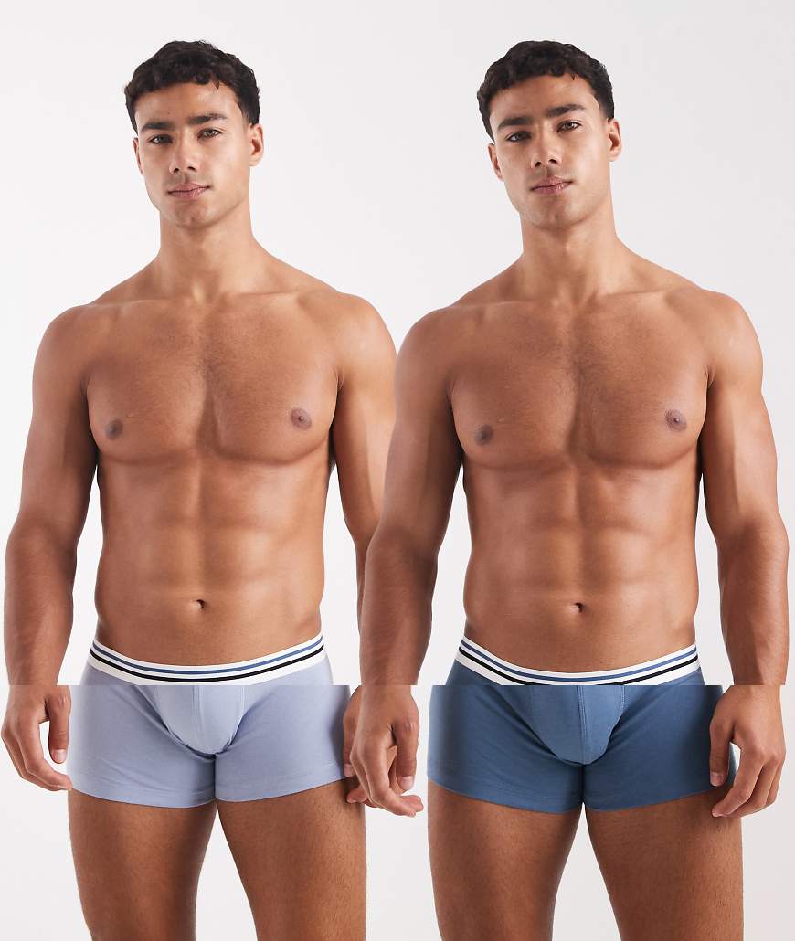 ASOS DESIGN - 2er-Pack Unterhosen in Blau mit gestreiftem Bund von ASOS DESIGN