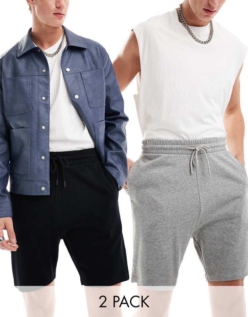 ASOS DESIGN - 2er-Pack eng geschnittene Shorts in Schwarz und meliertem Grau-Bunt ASOS DESIGN - 2er-Pack eng geschnittene Shorts in Schwarz und meliertem Grau-Bunt von ASOS DESIGN