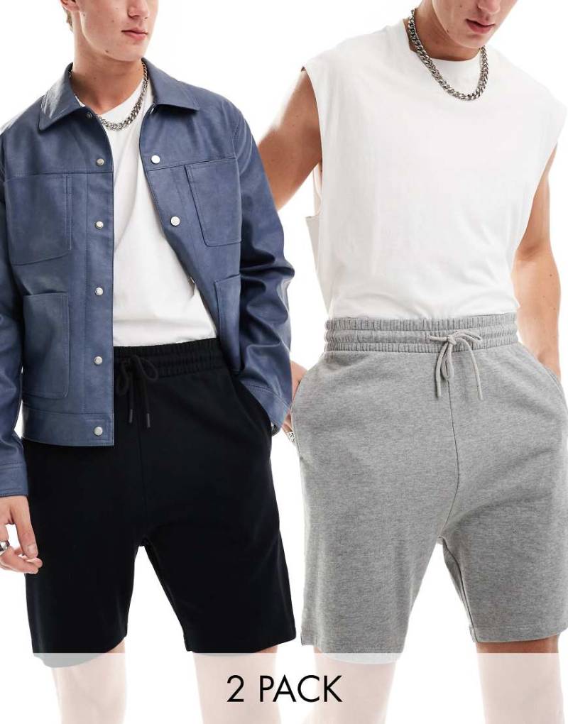 ASOS DESIGN - 2er-Pack eng geschnittene Shorts in Schwarz und meliertem Grau-Bunt von ASOS DESIGN