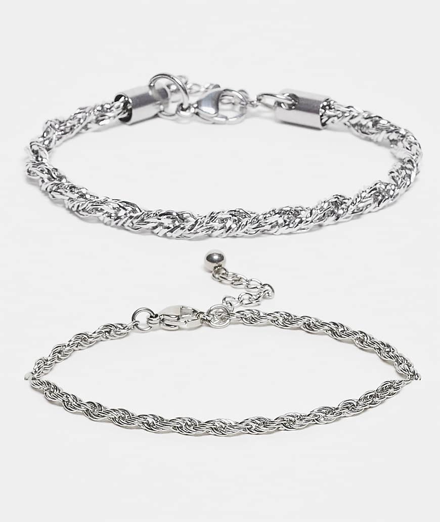 ASOS DESIGN - 2er-Pack gedrehte Kettenarmbänder aus wasserfestem Edelstahl in Antiksilber-Optik-Goldfarben von ASOS DESIGN