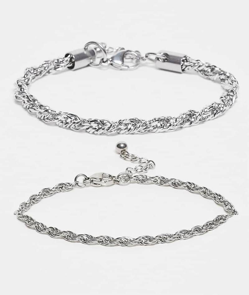 ASOS DESIGN - 2er-Pack gedrehte Kettenarmbänder aus wasserfestem Edelstahl in Antiksilber-Optik-Goldfarben von ASOS DESIGN