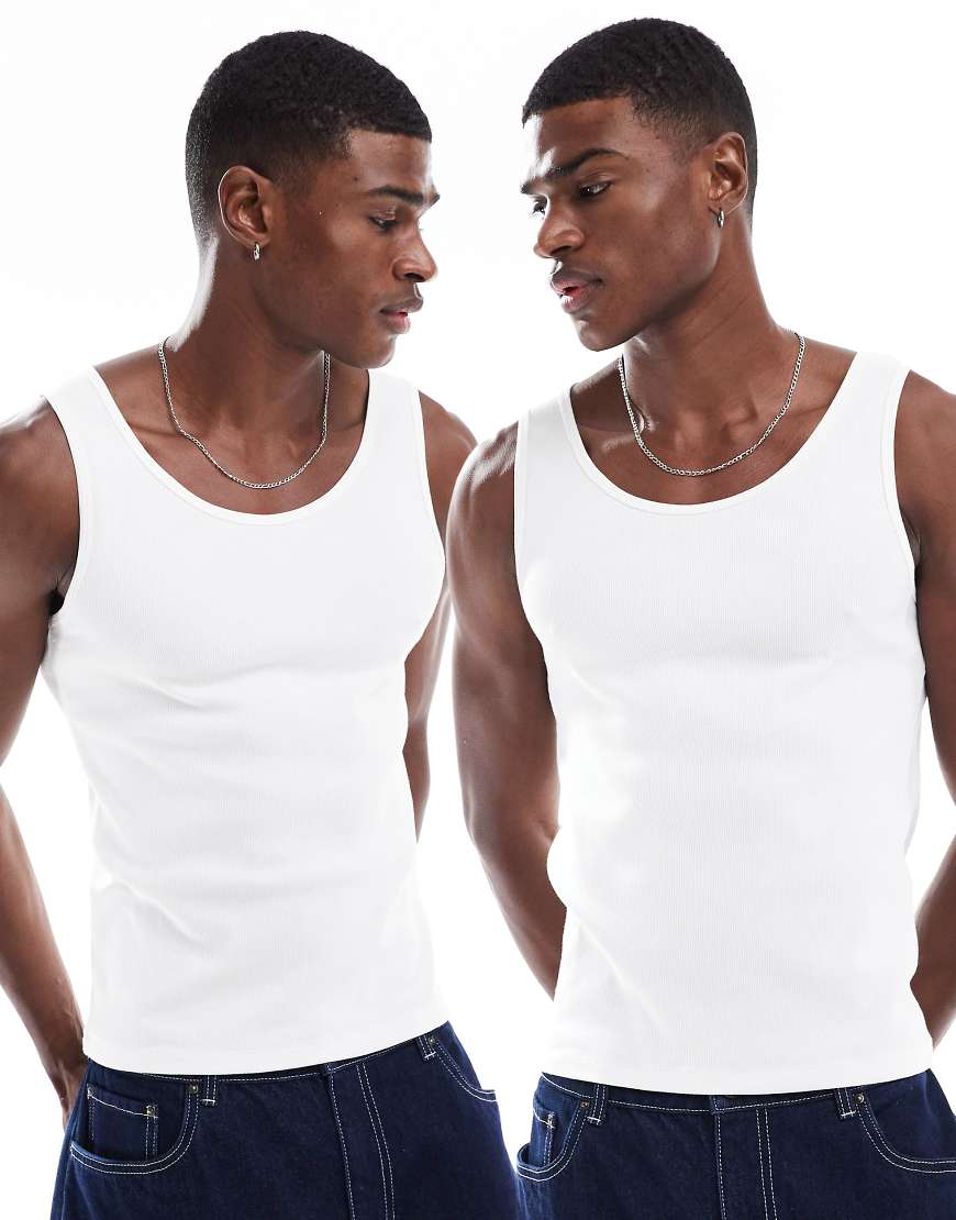 ASOS DESIGN - Essential - 2er-Pack gerippte Muskel-Trägertops in Weiß von ASOS DESIGN