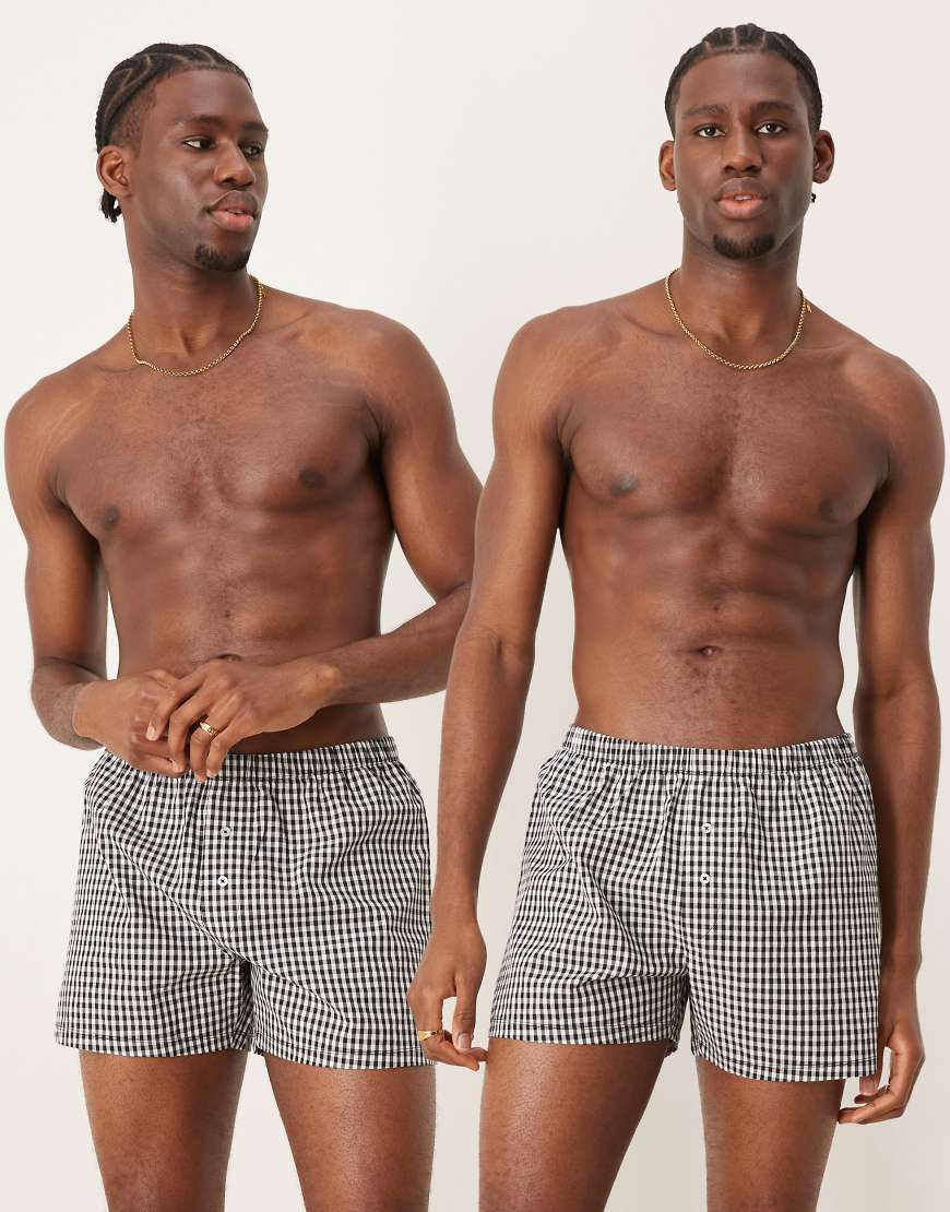 ASOS DESIGN - 2er-Pack gewebte Boxershorts mit Vichy-Karo in Marineblau und Schwarz-Bunt von ASOS DESIGN