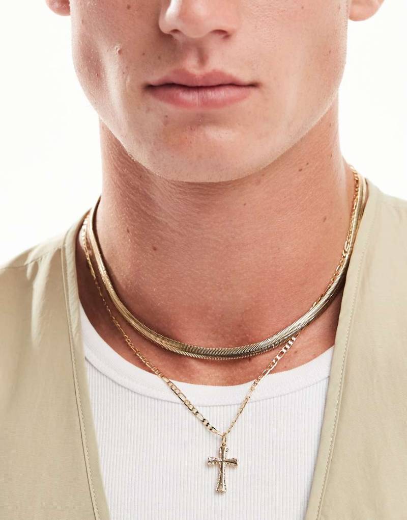 ASOS DESIGN - 2er-Pack goldfarbene Halsketten mit Schlangenglieder-Design und Kreuzanhänger-Silber von ASOS DESIGN