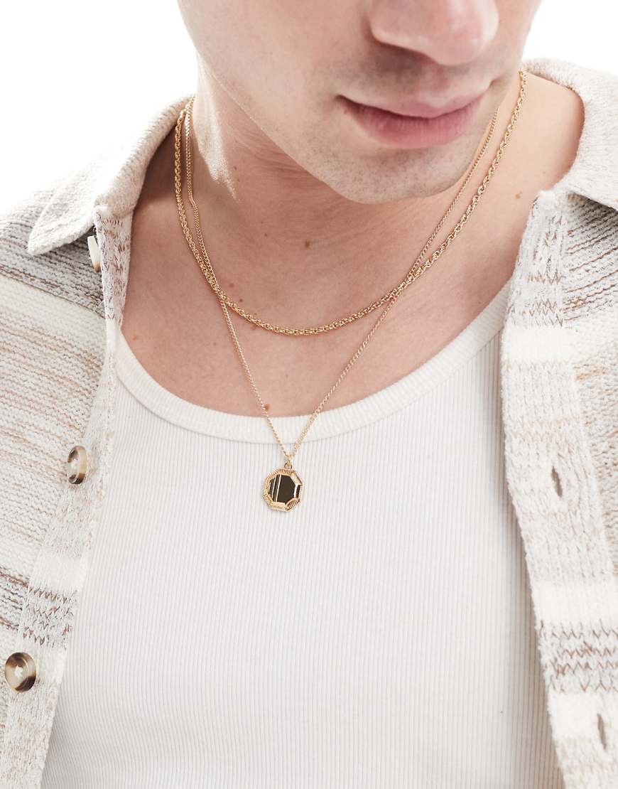 ASOS DESIGN - 2er-Pack goldfarbene Halsketten mit Sechseck-Anhänger ASOS DESIGN - 2er-Pack goldfarbene Halsketten mit Sechseck-Anhänger von ASOS DESIGN