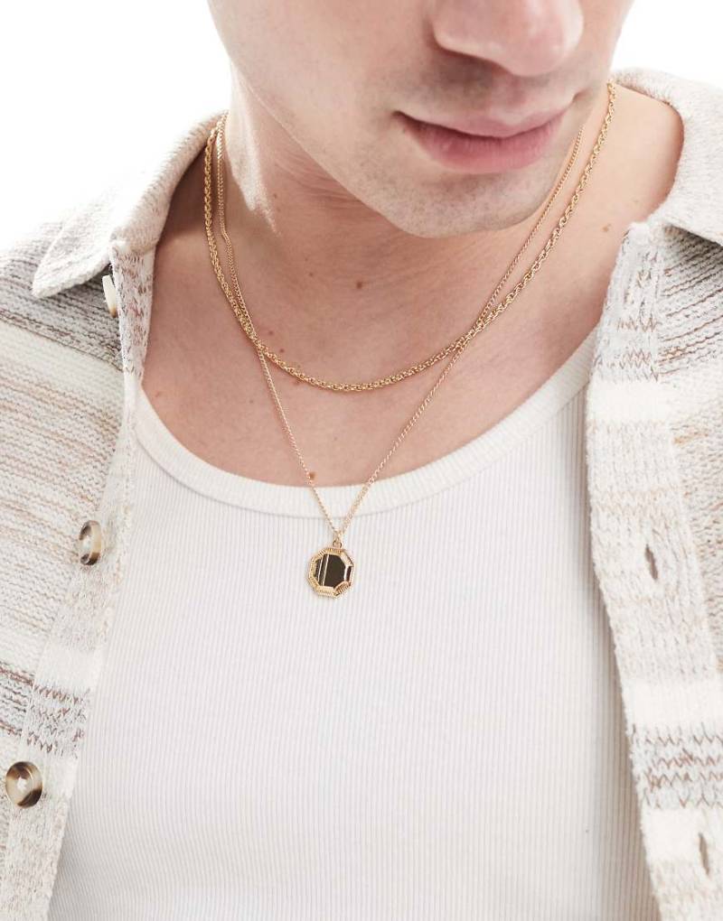 ASOS DESIGN - 2er-Pack goldfarbene Halsketten mit Sechseck-Anhänger von ASOS DESIGN