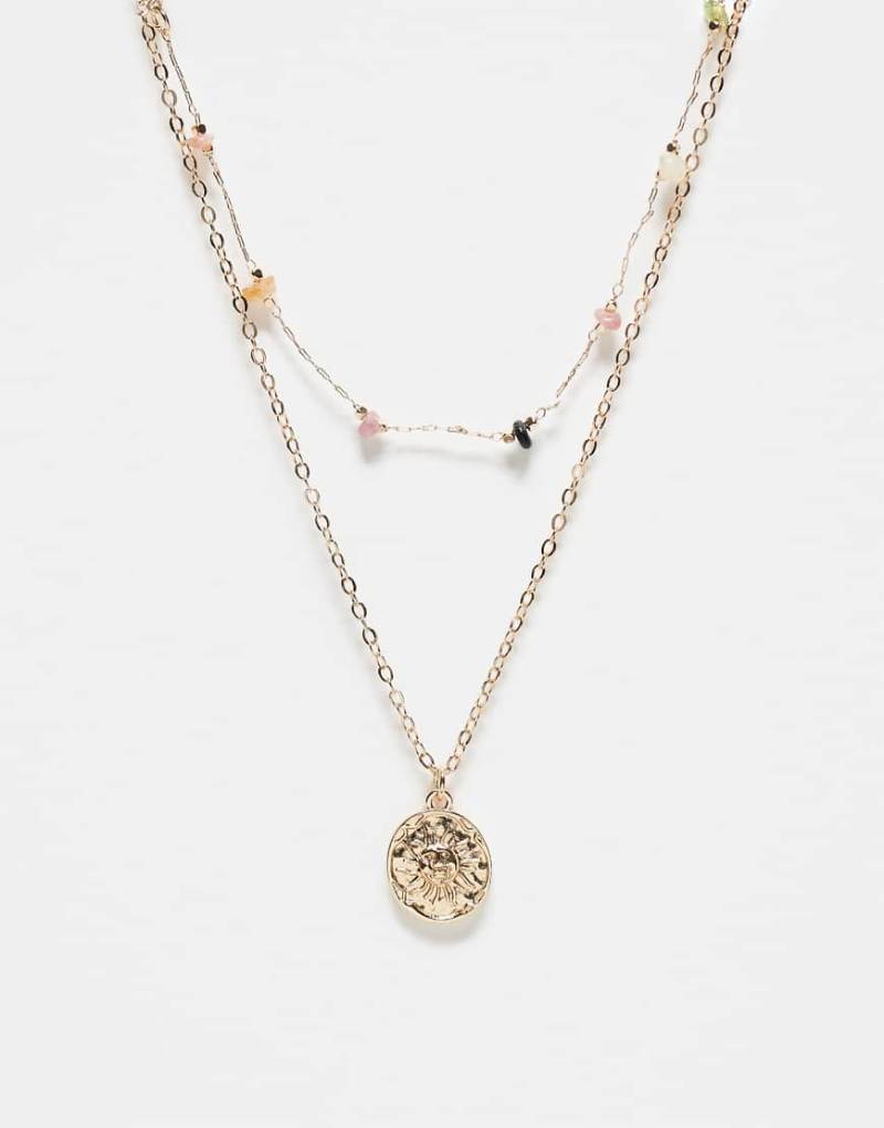 ASOS DESIGN - 2er-Pack goldfarbene Halsketten mit Steinsplittern und Münzdetail von ASOS DESIGN