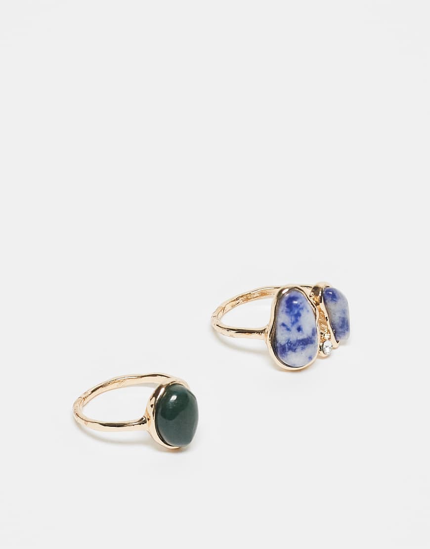 ASOS DESIGN - 2er-Pack goldfarbene Ringe mit eingesetzten künstlichen Halbedelsteinen ASOS DESIGN - 2er-Pack goldfarbene Ringe mit eingesetzten künstlichen Halbedelsteinen von ASOS DESIGN