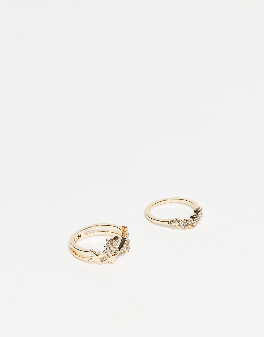 ASOS DESIGN - 2er-Pack goldfarbene Ringe mit funkelnder Strassverzierung von ASOS DESIGN