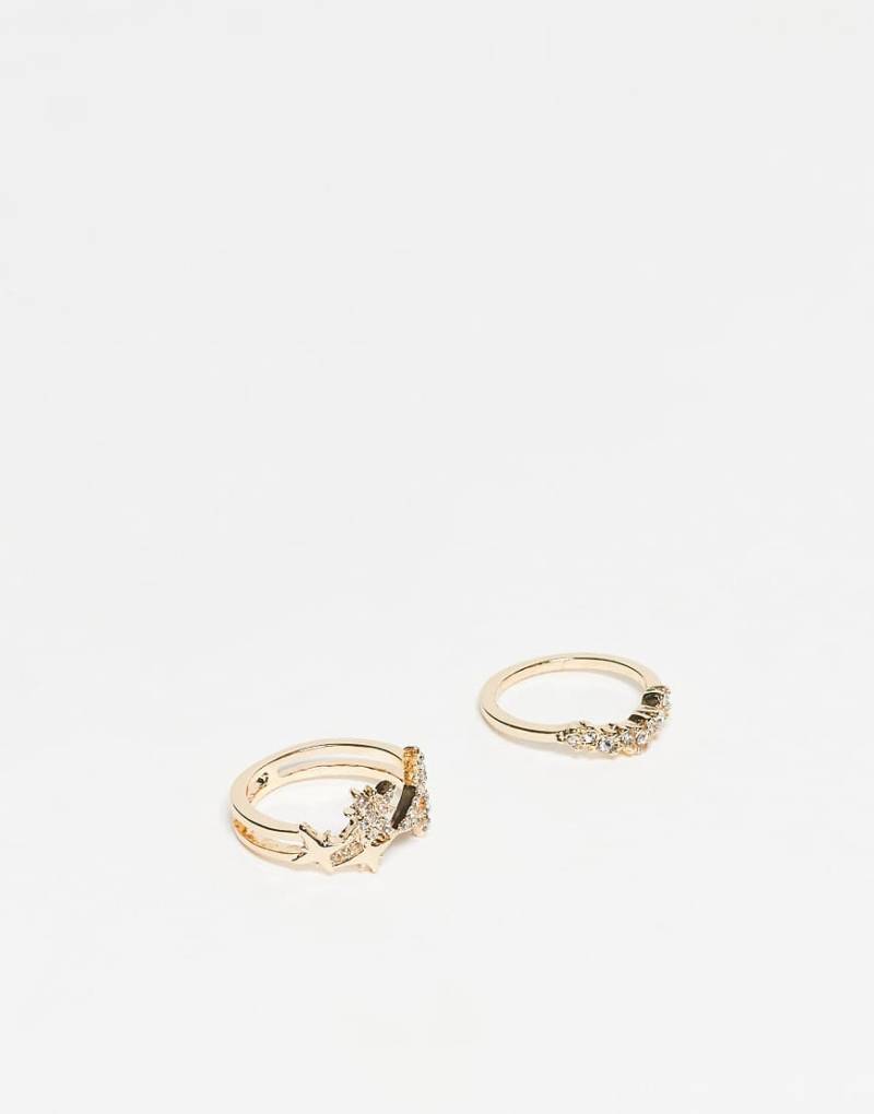ASOS DESIGN - 2er-Pack goldfarbene Ringe mit funkelnder Strassverzierung von ASOS DESIGN
