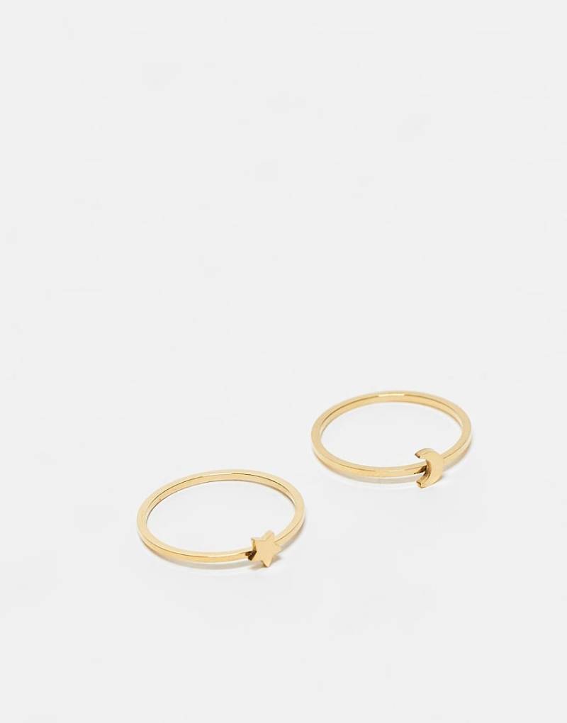 ASOS DESIGN - 2er-Pack goldfarbener Ringe aus wasserfestem Edelstahl mit Stern- und Mond-Design und Geschenkbeutel von ASOS DESIGN