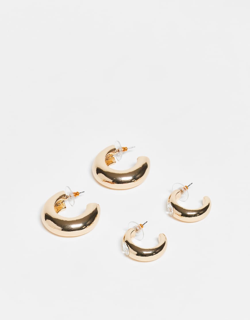 ASOS DESIGN - 2er-Pack klobige Creolen in Goldoptik-Goldfarben von ASOS DESIGN