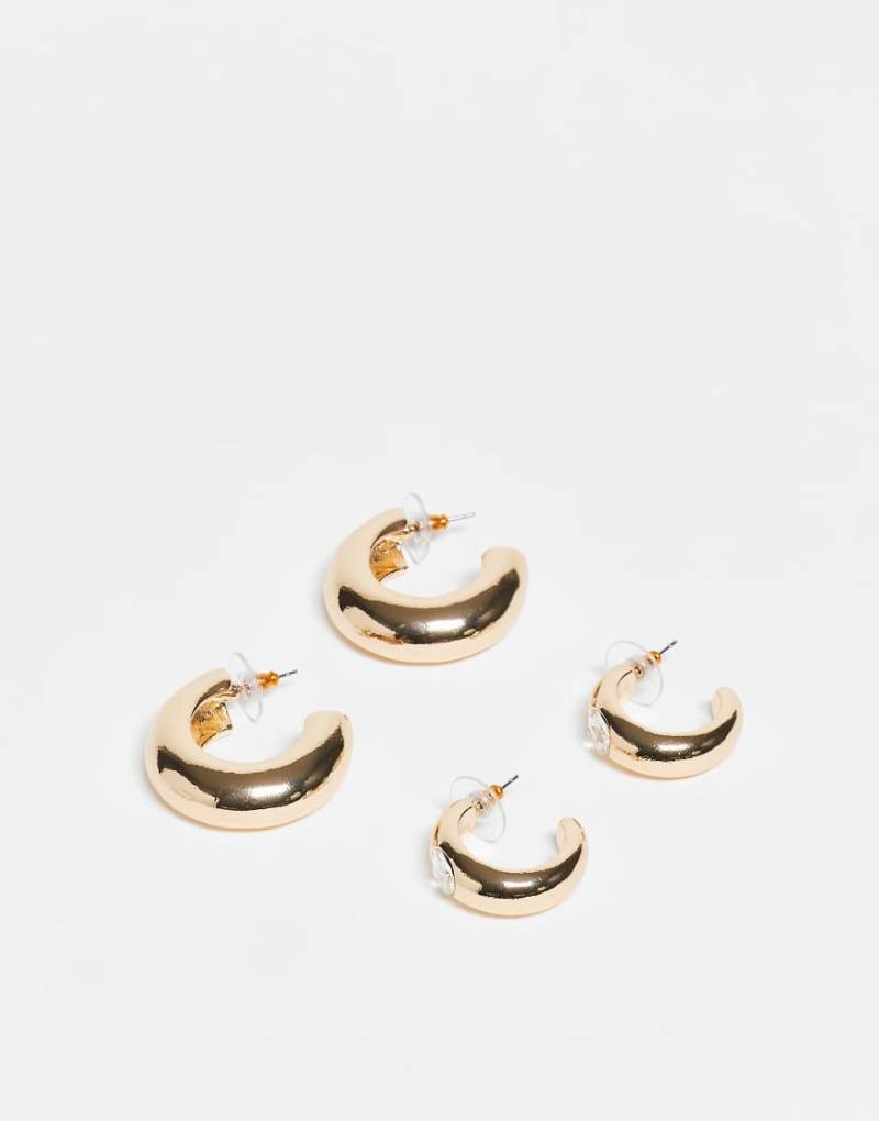 ASOS DESIGN - 2er-Pack klobige Creolen in Goldoptik-Goldfarben von ASOS DESIGN