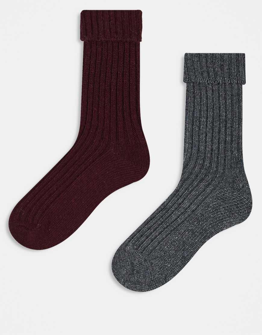 ASOS DESIGN - 2er-Pack knöchelhohe Stiefelsocken aus Wolle in Burgunderrot und Anthrazit-Bunt ASOS DESIGN - 2er-Pack knöchelhohe Stiefelsocken aus Wolle in Burgunderrot und Anthrazit-Bunt von ASOS DESIGN