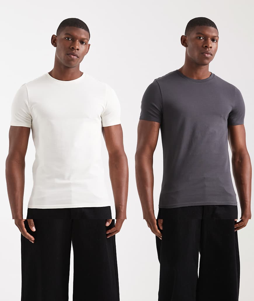 ASOS DESIGN - 2er-Pack körperbetonte Basic-T-Shirts in Anthrazit und Weiß-Bunt von ASOS DESIGN