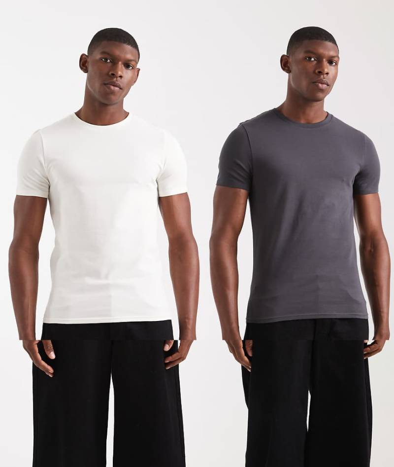 ASOS DESIGN - 2er-Pack körperbetonte Basic-T-Shirts in Anthrazit und Weiß-Bunt von ASOS DESIGN