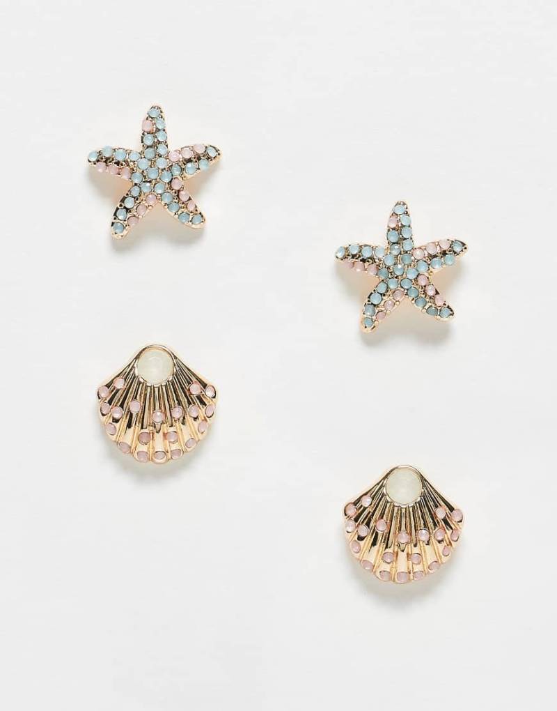 ASOS DESIGN - 2er-Pack maritime Ohrstecker in Gold-Goldfarben von ASOS DESIGN