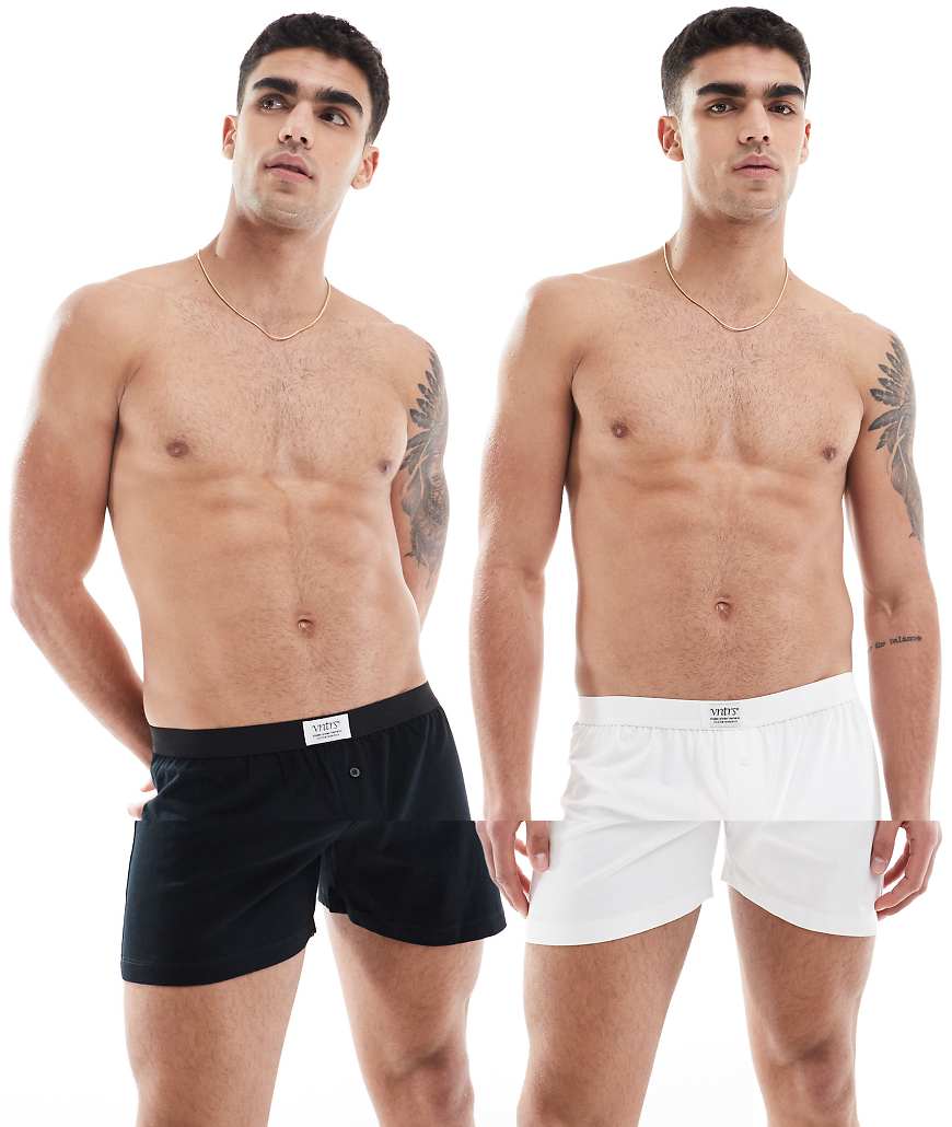 ASOS DESIGN - 2er-Pack mehrfarbige Boxershorts aus Jersey mit gewebtem Aufnäher am Bund-Bunt von ASOS DESIGN