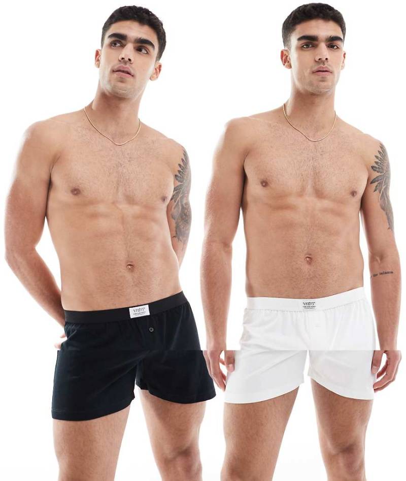 ASOS DESIGN - 2er-Pack mehrfarbige Boxershorts aus Jersey mit gewebtem Aufnäher am Bund-Bunt von ASOS DESIGN