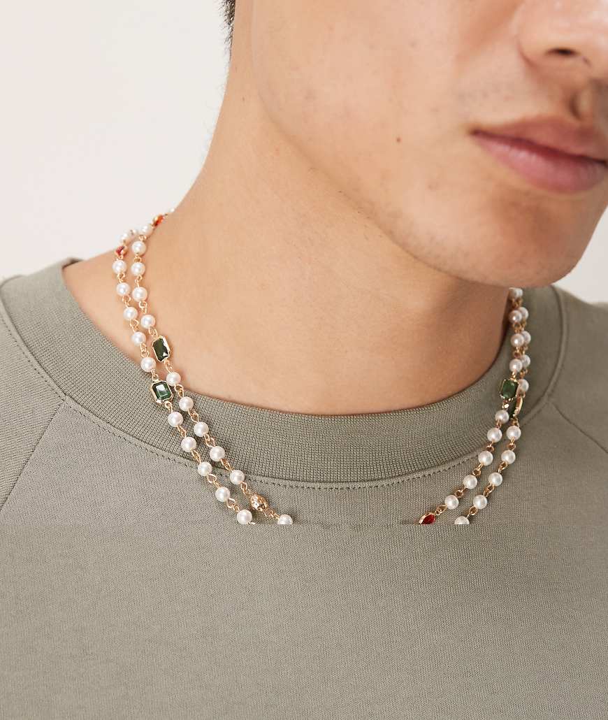 ASOS DESIGN - 2er-Pack mehrfarbige Halsketten mit Perlen und Strass-Bunt von ASOS DESIGN