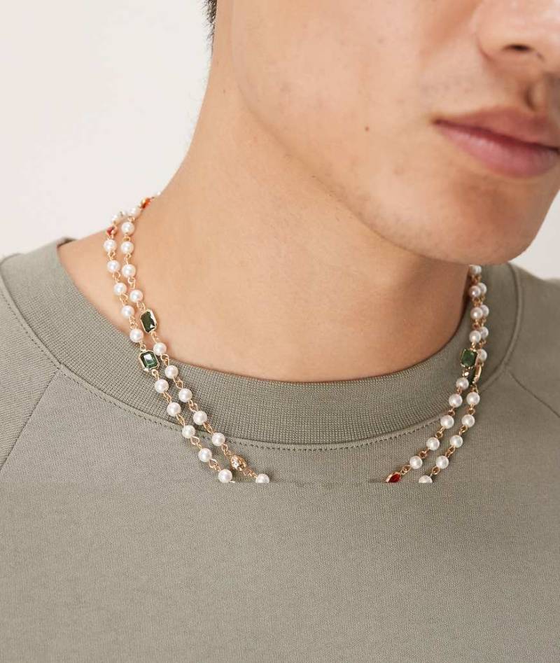 ASOS DESIGN - 2er-Pack mehrfarbige Halsketten mit Perlen und Strass-Bunt ASOS DESIGN - 2er-Pack mehrfarbige Halsketten mit Perlen und Strass-Bunt von ASOS DESIGN