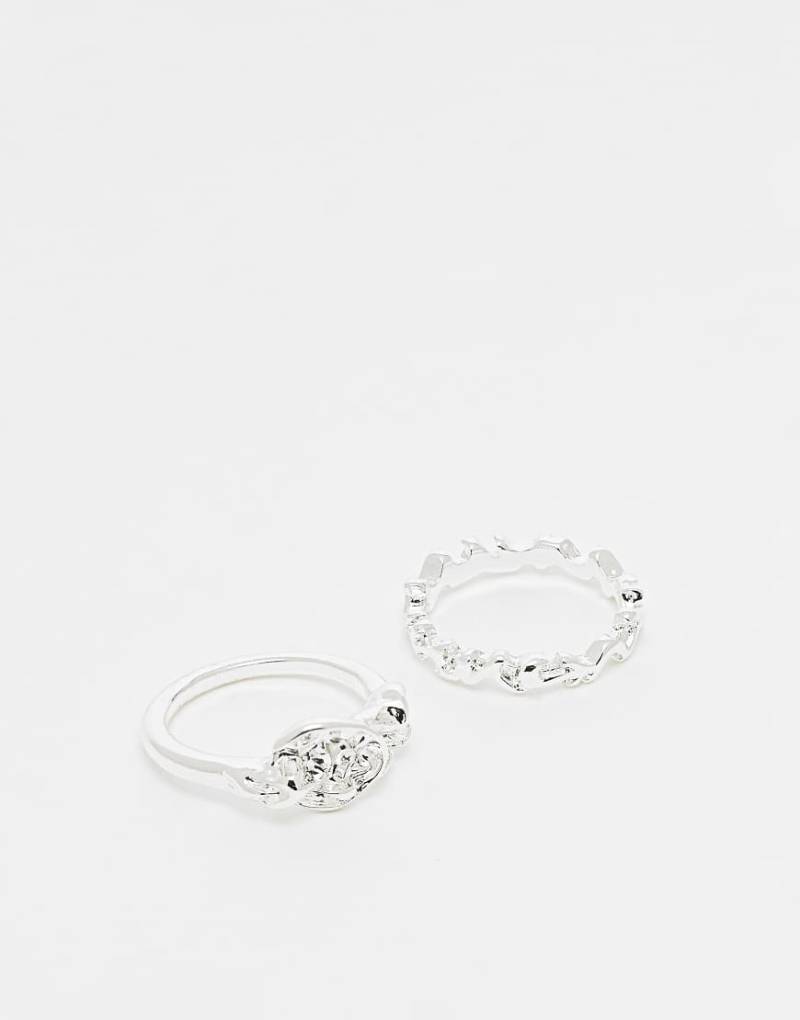 ASOS DESIGN - 2er-Pack mit echtem Silber versilberte Ringe in geschmolzenem Design von ASOS DESIGN