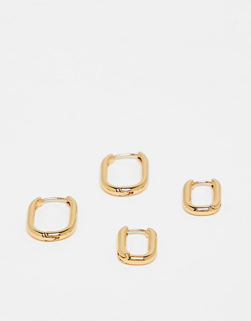 ASOS DESIGN - 2er-Pack rechteckige Creolen mit 14-karätiger Vergoldung-Goldfarben von ASOS DESIGN