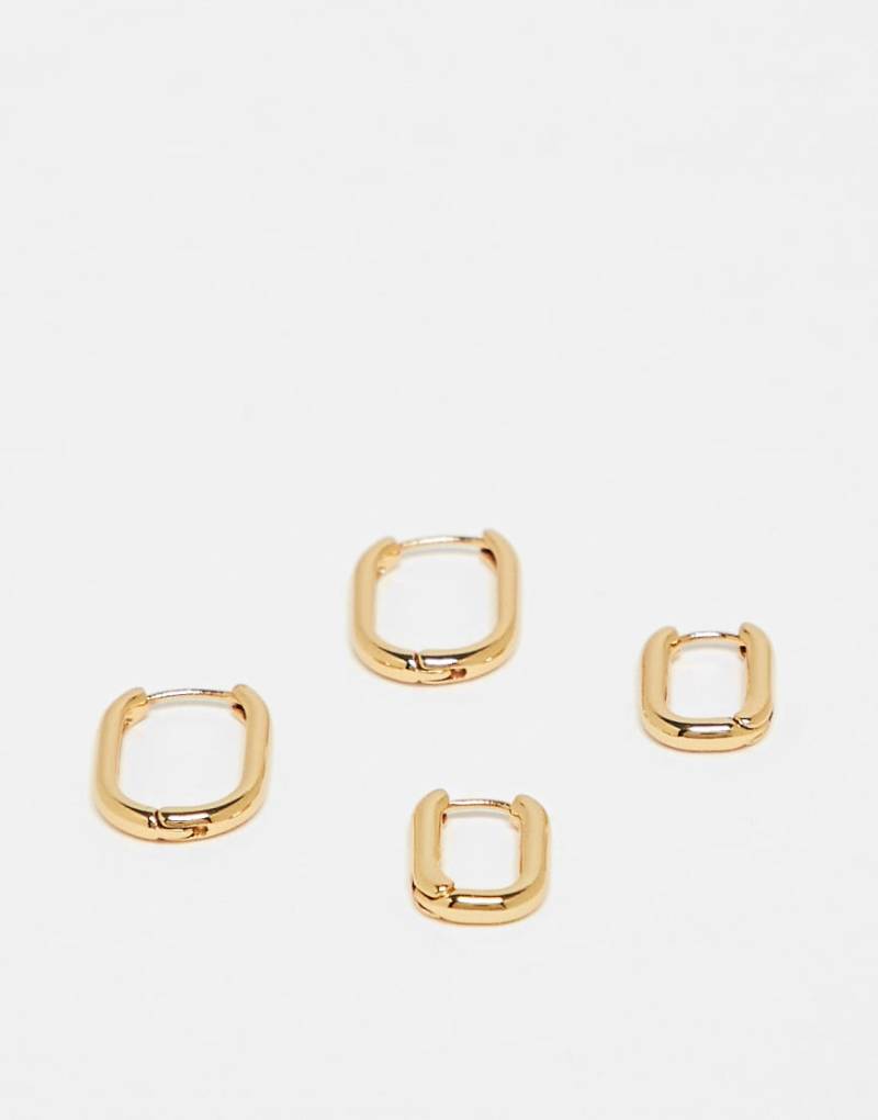 ASOS DESIGN - 2er-Pack rechteckige Creolen mit 14-karätiger Vergoldung-Goldfarben von ASOS DESIGN