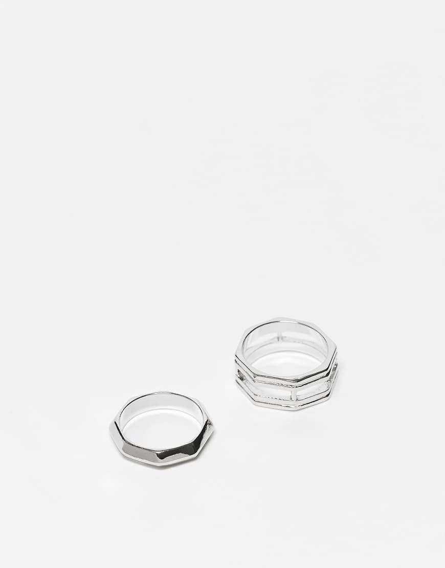 ASOS DESIGN - 2er-Pack sechseckige Ringe mit Cut-out-Design in Silber-Optik ASOS DESIGN - 2er-Pack sechseckige Ringe mit Cut-out-Design in Silber-Optik von ASOS DESIGN