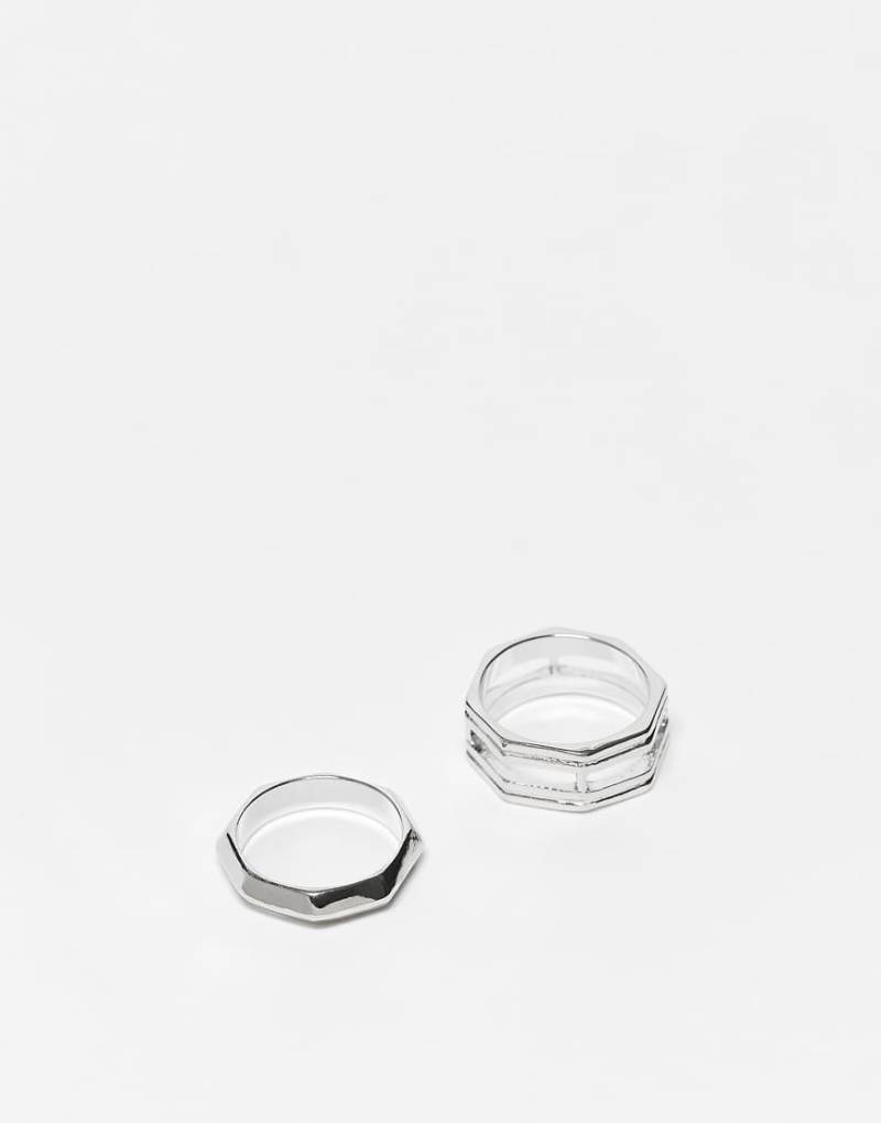 ASOS DESIGN - 2er-Pack sechseckige Ringe mit Cut-out-Design in Silber-Optik von ASOS DESIGN
