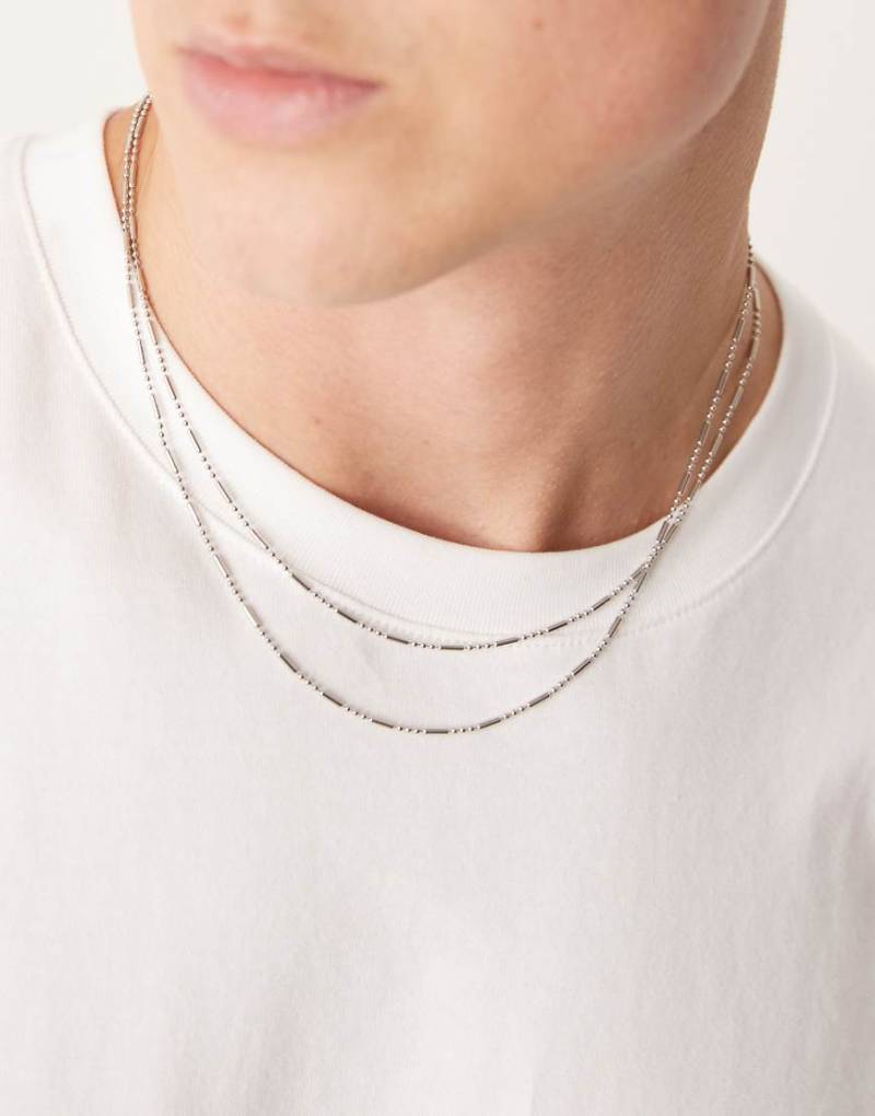 ASOS DESIGN - 2er-Pack silberfarbene Halsketten mit Kugel- und Stabdetails von ASOS DESIGN