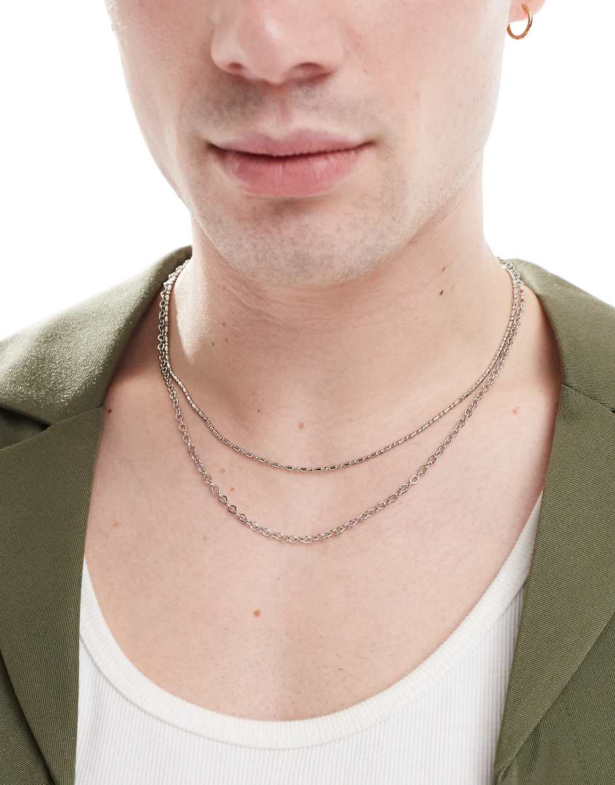 ASOS DESIGN - 2er-Pack silberfarbene Halsketten mit gemischtem Ketten-Design ASOS DESIGN - 2er-Pack silberfarbene Halsketten mit gemischtem Ketten-Design von ASOS DESIGN