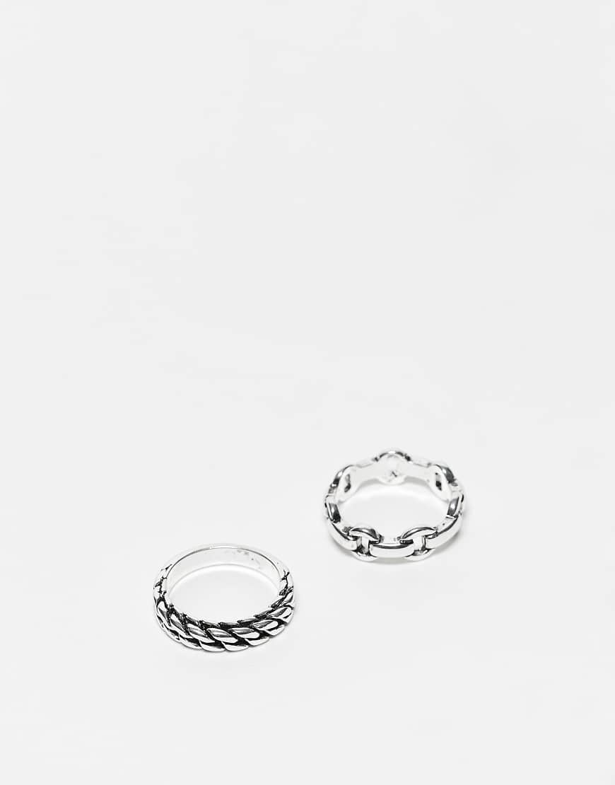 ASOS DESIGN - 2er-Pack silberfarbene Ringe im Ketten- und Flechtdesign ASOS DESIGN - 2er-Pack silberfarbene Ringe im Ketten- und Flechtdesign von ASOS DESIGN