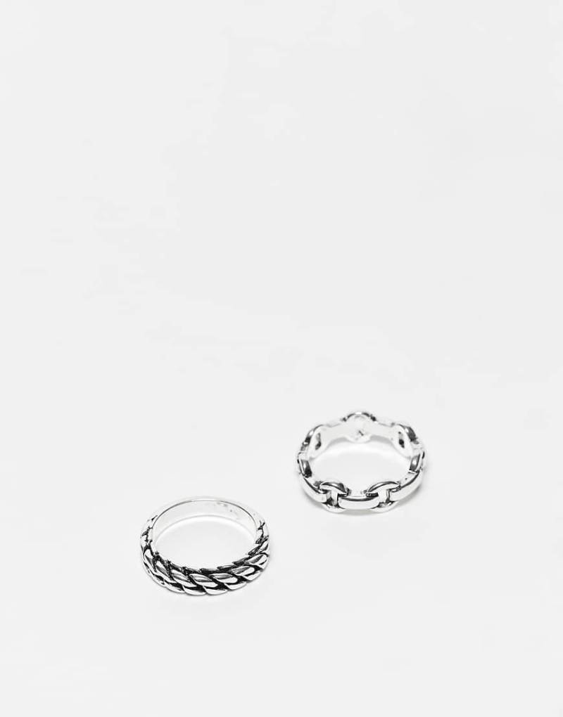 ASOS DESIGN - 2er-Pack silberfarbene Ringe im Ketten- und Flechtdesign von ASOS DESIGN