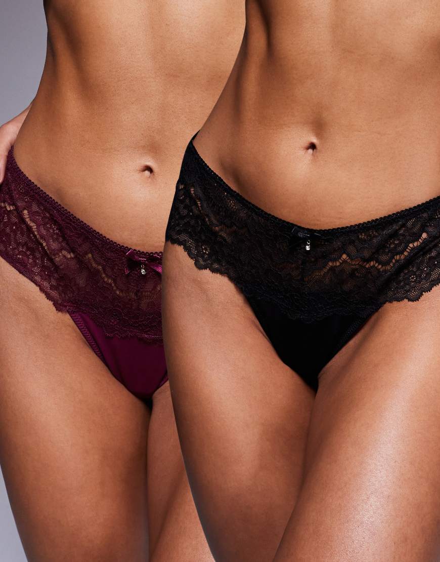 ASOS DESIGN - 2er-Pack sitzende Spitzen-Strings in Schwarz und Burgunderrot-Bunt ASOS DESIGN - 2er-Pack sitzende Spitzen-Strings in Schwarz und Burgunderrot-Bunt von ASOS DESIGN