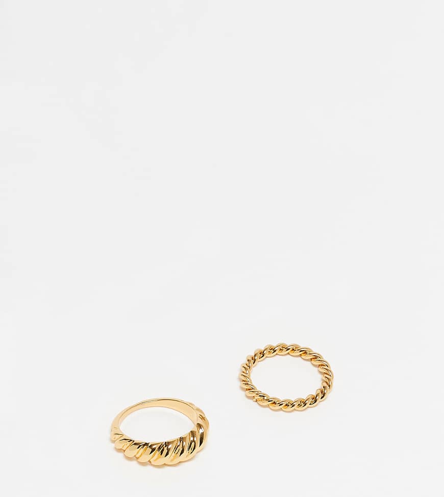 ASOS DESIGN - 2er-Pack strukturierte Ringe mit 14-Karat-Vergoldung-Goldfarben von ASOS DESIGN