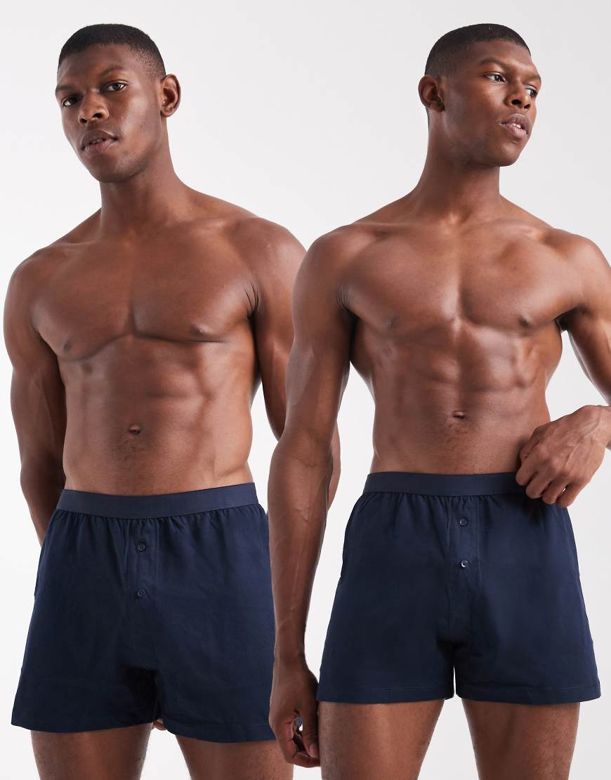 ASOS DESIGN - 2er-Set Boxershorts in Marineblau und Schwarz-Bunt ASOS DESIGN - 2er-Set Boxershorts in Marineblau und Schwarz-Bunt von ASOS DESIGN