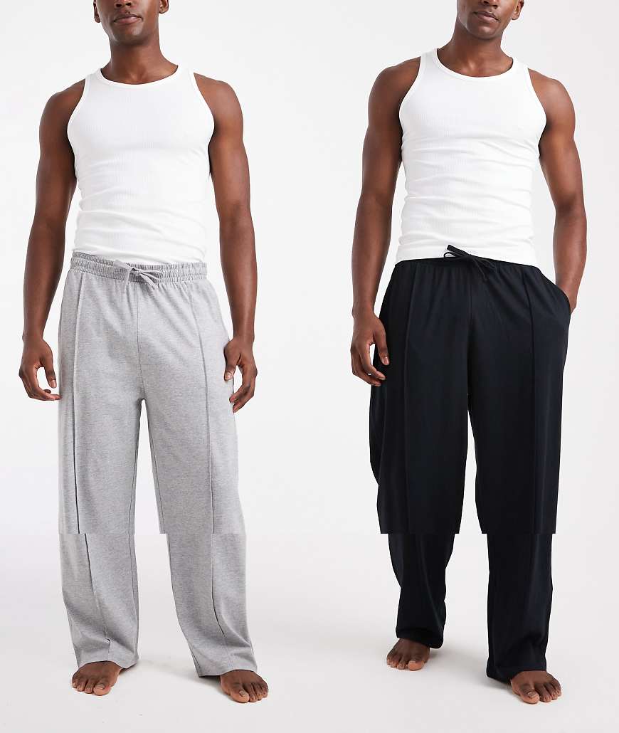 ASOS DESIGN - 2er-Set Lounge-Hosen in Schwarz und meliertem Grau-Bunt von ASOS DESIGN