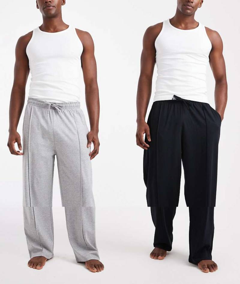 ASOS DESIGN - 2er-Set Lounge-Hosen in Schwarz und meliertem Grau-Bunt von ASOS DESIGN