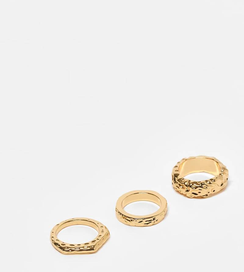 ASOS DESIGN - 3er-Pack 14-karätig vergoldete Ringe im Schmelz-Design-Goldfarben von ASOS DESIGN