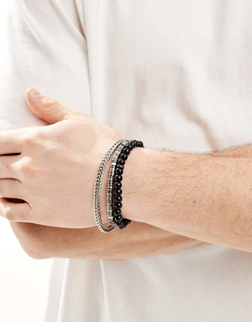 ASOS DESIGN - 3er-Pack Festival-Armbänder mit mehrfarbigem Perlen- und Kettendesign-Schwarz von ASOS DESIGN