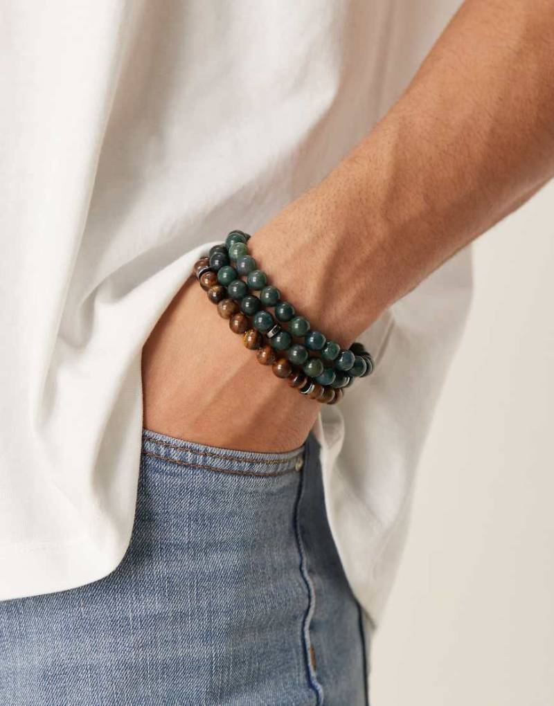 ASOS DESIGN - 3er-Pack Armbänder mit Halbedelsteinen in neutralen Farben-Braun von ASOS DESIGN